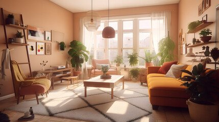 モダンでエレガントなリビングルームのイラスト No.075 | An illustration of a modern and elegant living room Generative AI