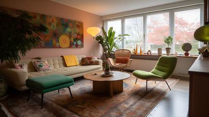 モダンでエレガントなリビングルームのイラスト No.080 | An illustration of a modern and elegant living room Generative AI