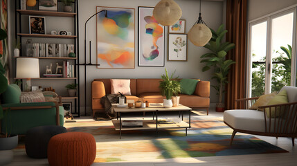 モダンでエレガントなリビングルームのイラスト No.057 | An illustration of a modern and elegant living room Generative AI