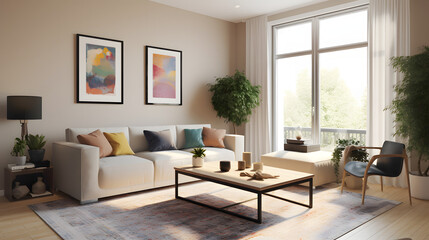 モダンでエレガントなリビングルームのイラスト No.062 | An illustration of a modern and elegant living room Generative AI