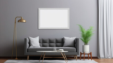 Mock up paintings in a minimalist and simple living room. Blank pictures in living rooms.
