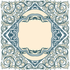 Decorative ornate retro floral blank card template