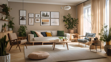 モダンでエレガントなリビングルームのイラスト No.119 | An illustration of a modern and elegant living room Generative AI