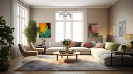 モダンでエレガントなリビングルームのイラスト No.120 | An illustration of a modern and elegant living room Generative AI