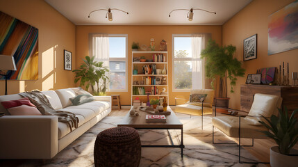 モダンでエレガントなリビングルームのイラスト No.123 | An illustration of a modern and elegant living room Generative AI