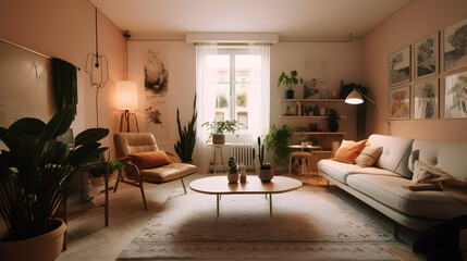 Fototapeta premium モダンでエレガントなリビングルームのイラスト No.125 | An illustration of a modern and elegant living room Generative AI