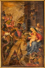  NAPLES, ITALY - APRIL 22, 2023: The painting of Tree Magi in the church Basilica di San Pietro ad Aram by Pompeo Landulfo (1567–1627).  © Renáta Sedmáková