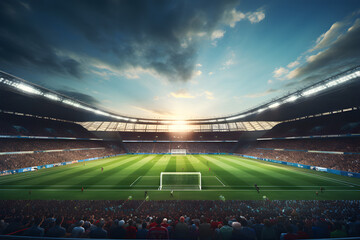 Football soccer field stadium at night and spotlight, AI generate