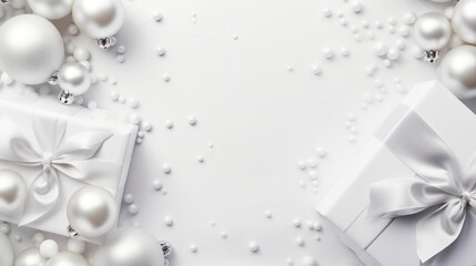 Elegant silver and white gift backgrounds. Backgrounds of beautiful Christmas gifts.
