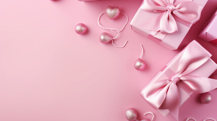 Backgrounds of pink and elegant gifts. Backgrounds of beautiful Christmas gifts.
