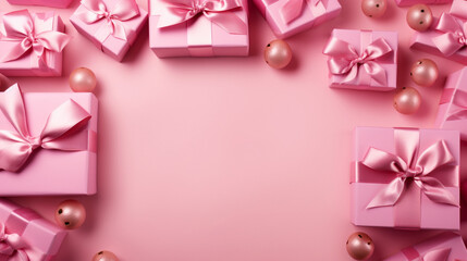 Backgrounds of pink and elegant gifts. Backgrounds of beautiful Christmas gifts.

