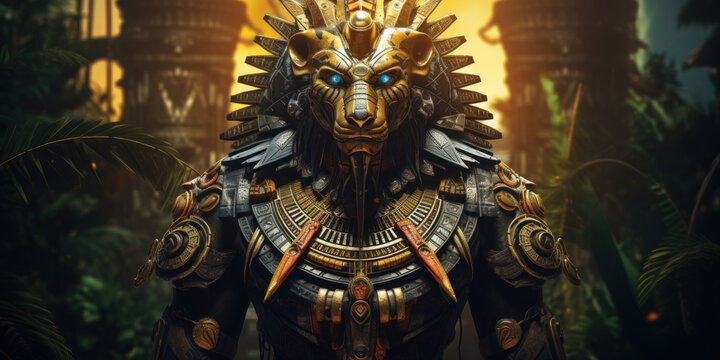 Egyptian God Apedemak. Generative AI