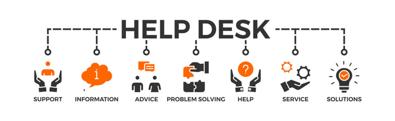 Help desk banner web icon vector illustration concept with icon of support, information, advice, problem solving, help, service and solutions