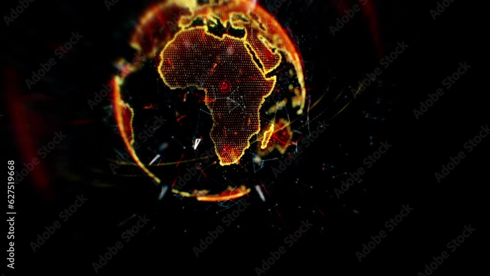 Poster global network, globe hologram with communication and map with digital transformation. 3d universe, 