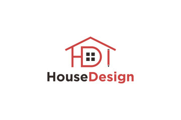 Property real estate logo design H D I initial letter window roof element