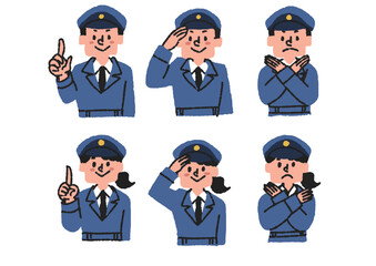 色々な表情の警察官または警備員のセット