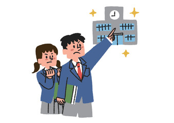 志望校を目指している学生の男女のイラスト
