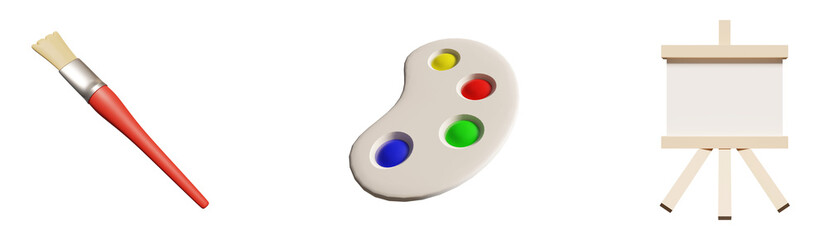  art tools 3d render set,paintbrush 3d element 