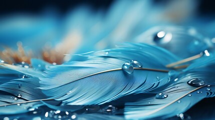 美しい青い羽根と水滴の背景