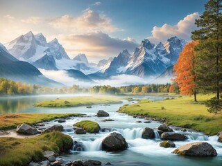 Inspiring Landscape with river and mountains