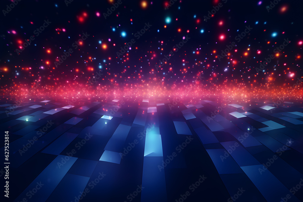 Poster abstract background with lights with bokeh blue red purple colorful gradient, ai generate