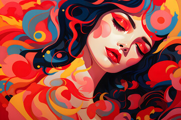 abstract background woman face pop art style flowers patterns illustrations background, AI generate