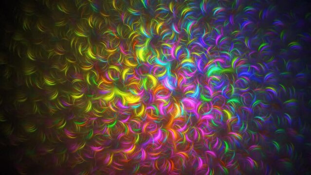 Vivid fractal curve muddled stripes forming ornament. Spectrum background of varicolored psychedelic tanglement moving. Coruscating cluster of neon colored particles circulating. 4K UHD 4096x2304