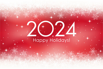 2024 Christmas And New Year’s Greeting Card With Snowflakes On A Red Background. Vector Illustration.