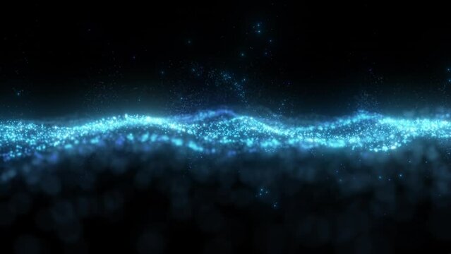 Neon, art and abstract illustration of lights against a black background for energy, movement and glow. Creative, flow and blue pattern for speed, vibration or growing, networking or digital effect