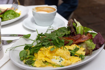 Breakfast with eggs and bacon