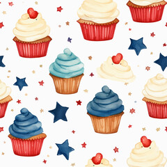 Cupcakes watercolor seamless pattern vector