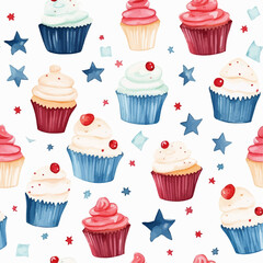 Cupcakes watercolor seamless pattern vector