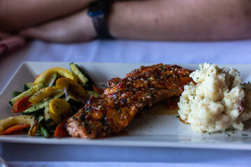 Grilled salmon with mashed potatoes