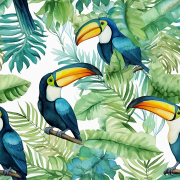 Bird watercolor seamless pattern vector
