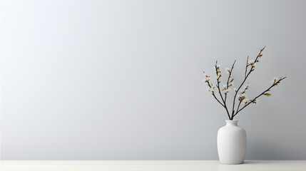 A plain white backdrop with flower pot