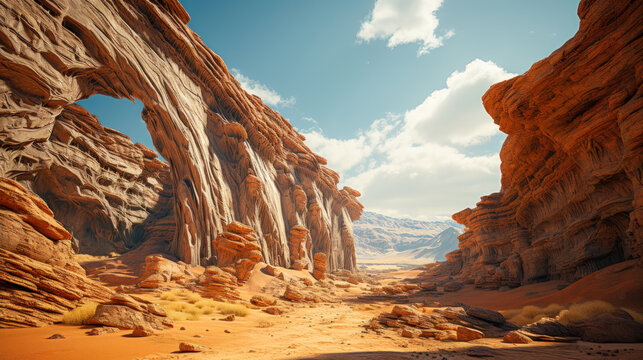 Martian Discovery A Photo Realistic Image of a Natural Arch in a Desert Landscape with a Mountain AI Generated