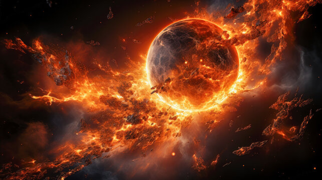 Planet Exploding in Space A Dramatic and Fiery Image of a Planet in Flames AI Generated