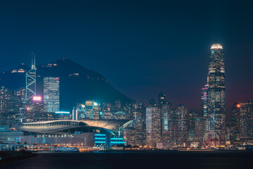 Hong Kong Skyline at night; Victoria Harbour view at night