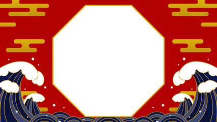 和風　立ち上がる波のフレーム・背景素材（横向き16:9）