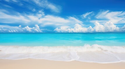 Fototapeta premium Beautiful beach with white sand landscape, Beautiful tropical beach ocean and blue sky with clouds in sunny day. 