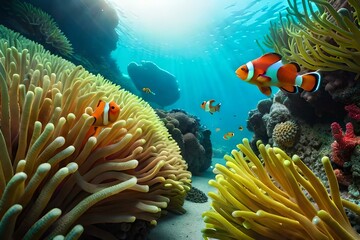 Naklejka na ściany i meble coral reef with fish generated by AI tool