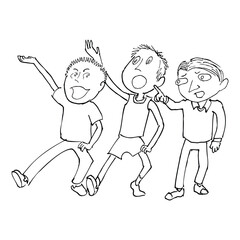 Cartoon image of three boys. Vector illustration of two boys having fun.