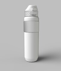 Blank white trendy closed travel flask. Empty traveler bottle & drink container template isolated on white background. hot or cold beverage, water, tea & coffee. For mockup & branding.