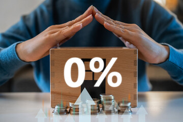 Human hand holding buying house and arrow business financial investment, business, debt, money,...