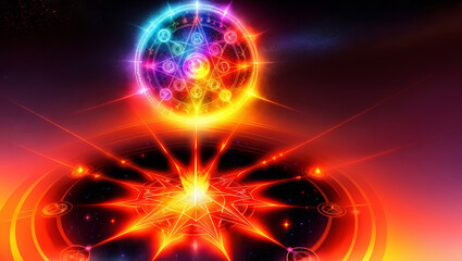 Obraz premium Magic Effect Circles and Star Neon Glow Plasma Light Rings - Horizontal Image