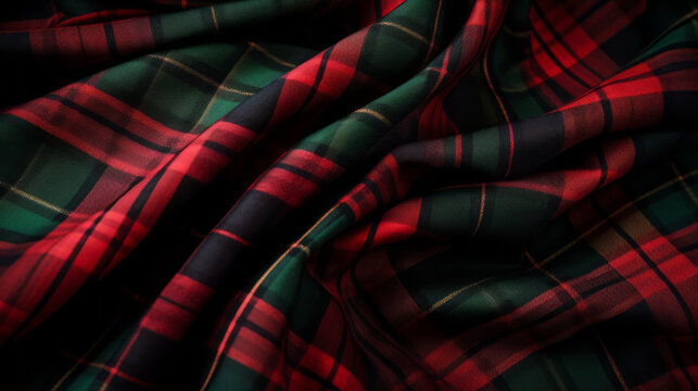 Red and Green tartan colors fabric for Christmas time. Generated ai.