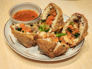 crispy tofu filled with vegetables