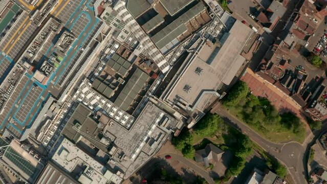 Top down aerial shot over Festival Place shopping centre Basingstoke