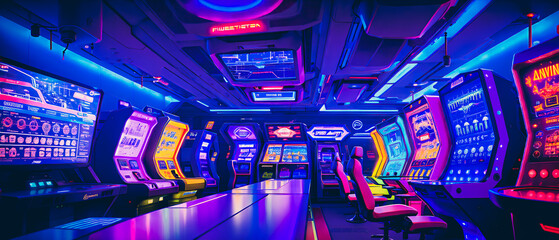 90s Arcade Paradise, A Retro Gaming Haven. Generative AI.