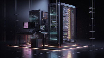 computer server control room for collect big data. information management. generative AI